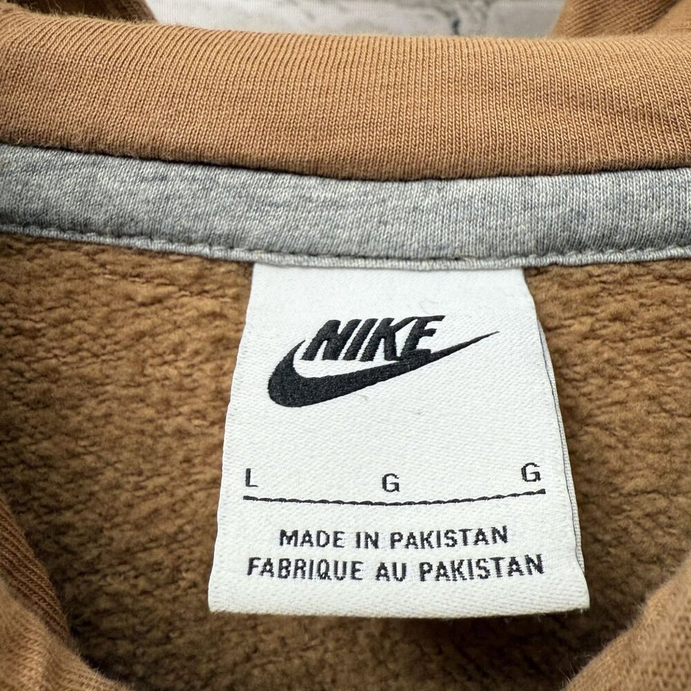 NIKE Hoodie Large Tan Pullover Cotton Blend Sweatshirt Swoosh Logo - Picture 5 of 8